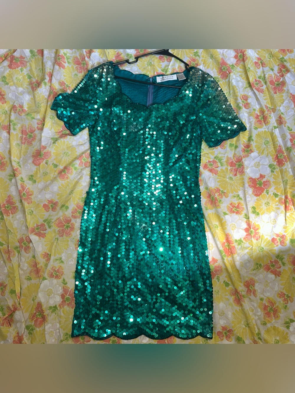 90's Niteline Sequin Turquoise Mini Dress Vintage ??Size Medium???